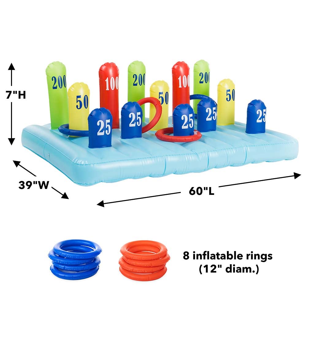 HearthSong Giant Inflatable Ring Toss Backyard Carnival Game with 60 Inch Vinyl Inflatable Scoring Mat with Scoring Posts, 8 Inflatable Rings Included