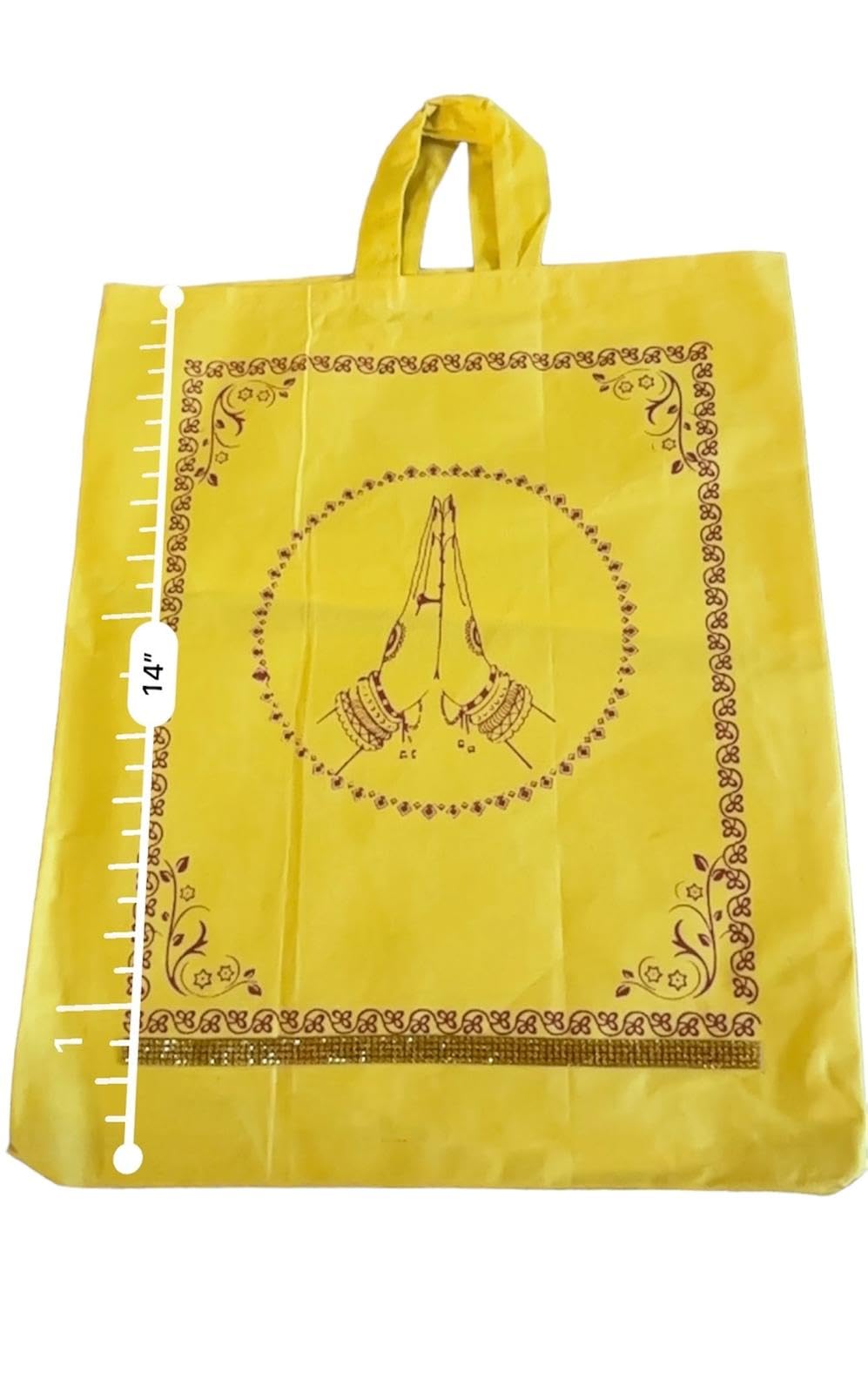 Traditional Indian Yellow Cloth Gift Bag-Manja pai(Pack of 5 bags)