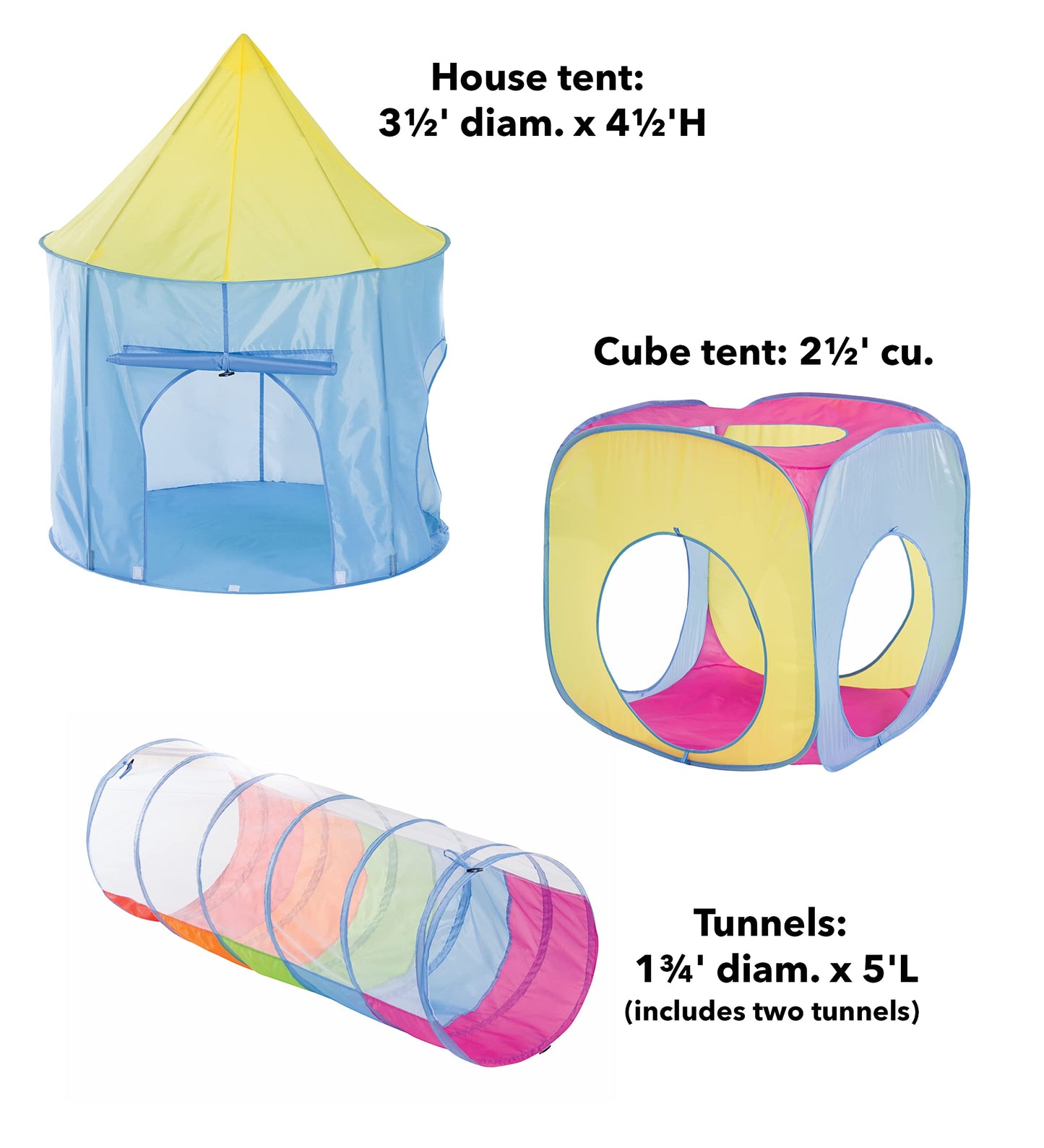 HearthSong 4 Piece Pop Up Rainbow Play Tents (2) and 5 Feet Long Tunnels (2) with Mesh Tops, for Indoor and Outdoor Play, Storage Bag Included