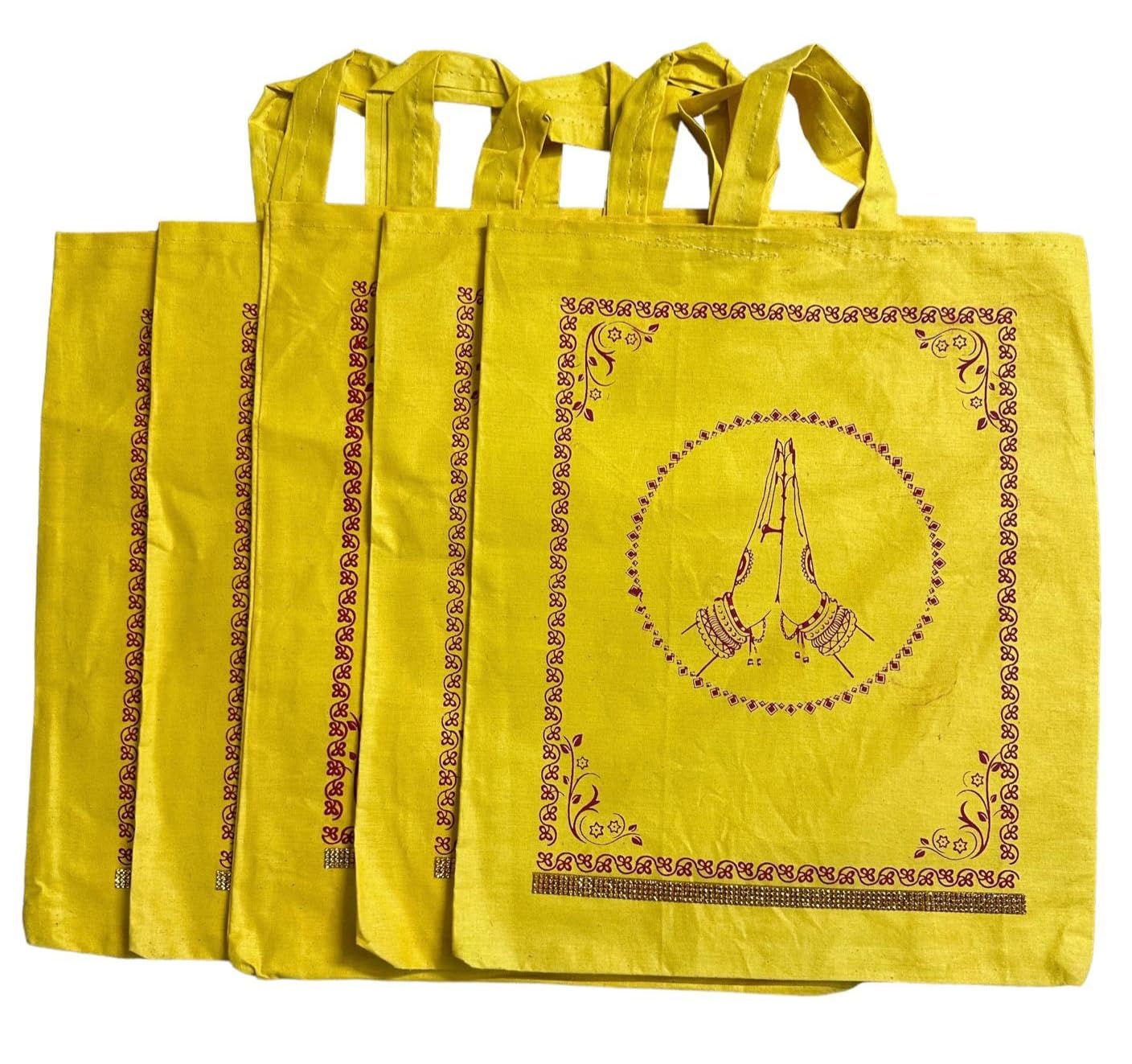 Traditional Indian Yellow Cloth Gift Bag-Manja pai(Pack of 5 bags)