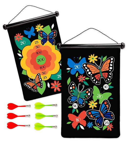 HearthSong Double-Sided Magnetic Canvas Kids' Target Game for Portable Play, Includes Six Magnetic Darts (Butterfly)